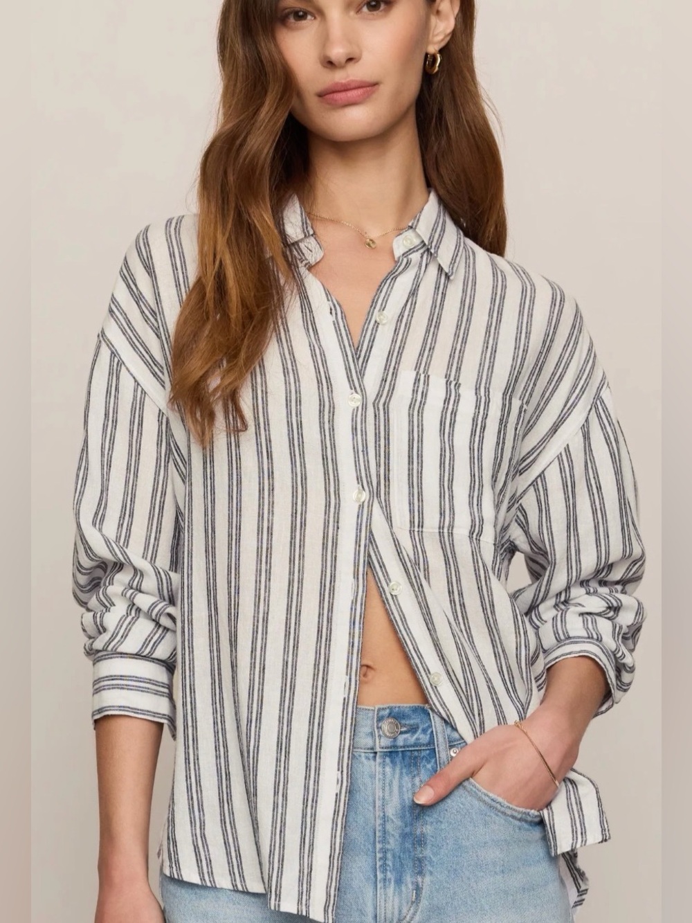 Z supply the perfect striped button up top white - Picture 2 of 3